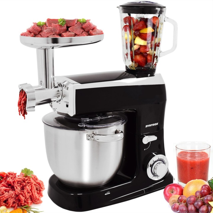 Кухненски робот, Syntrox, Неръждаема стомана, 1500 W, 7.5 l, Сребрист/Черен