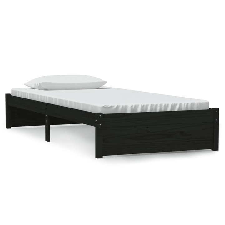 Cadru de pat single vidaXL, negru, 90x190 cm, lemn masiv, 814918
