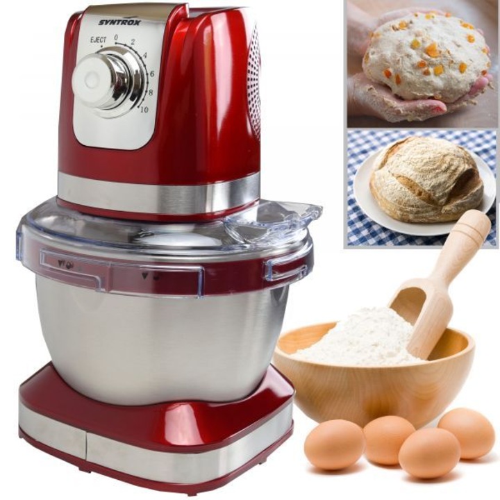 Robot de bucatarie, Syntrox, Otel inoxidabil, 600 W, 4 l, Rosu/Argintiu