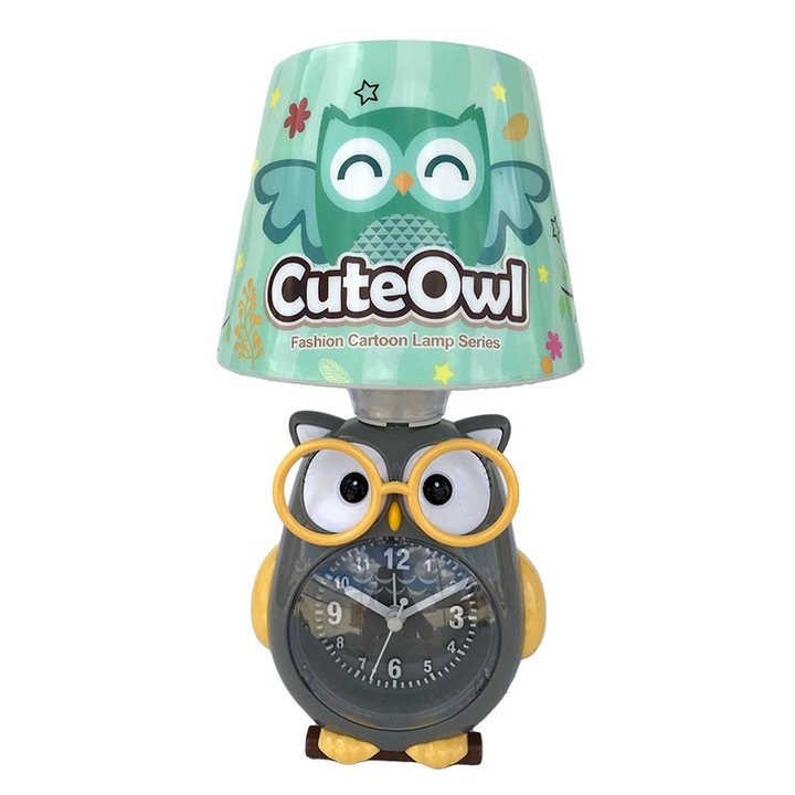 Veioza cu ceas camera copii, Gri, 13x26 cm