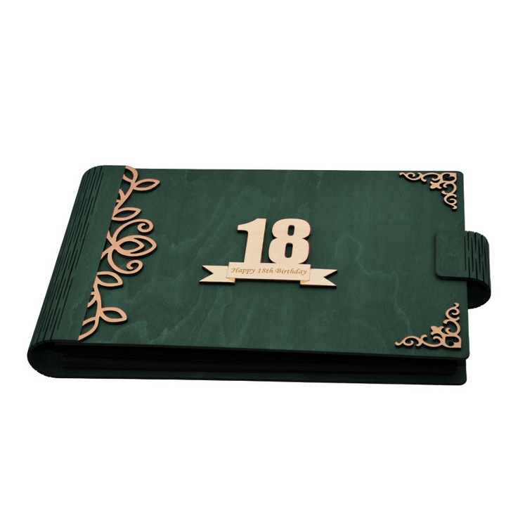 Album foto A4 personalizat, din lemn, Verde inchis, Piksel, GuestBook, Caiet amintiri, Aniversare