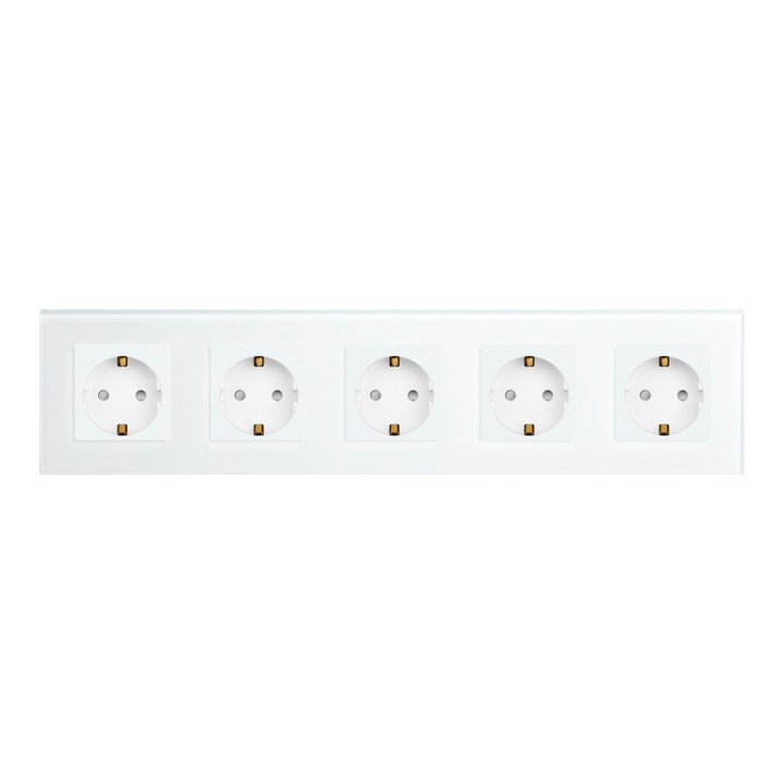 LUXION петорна розетка със стъклена рамка, бяла