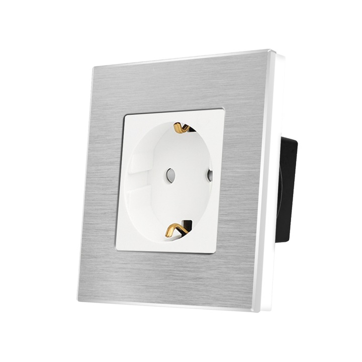 Priza Simpla LUXION cu rama din aluminiu, Alb, LX-1MP010A-W
