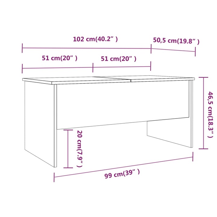 Masuta de cafea vidaXL, gri beton, 102x50,5x46,5 cm, lemn prelucrat, 24.9 kg