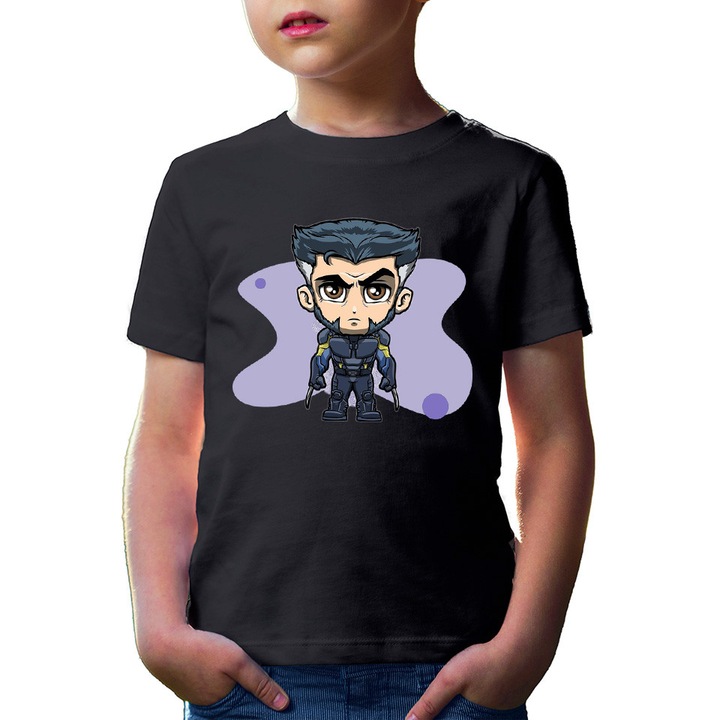 Gyerek póló Wolverine Chibi Anime Angry Claws, Fekete