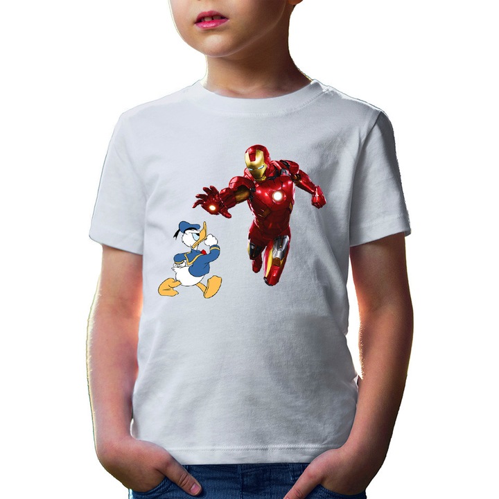Gyermek póló Ironman Donald Duck Tony Stark Save World, Fehér