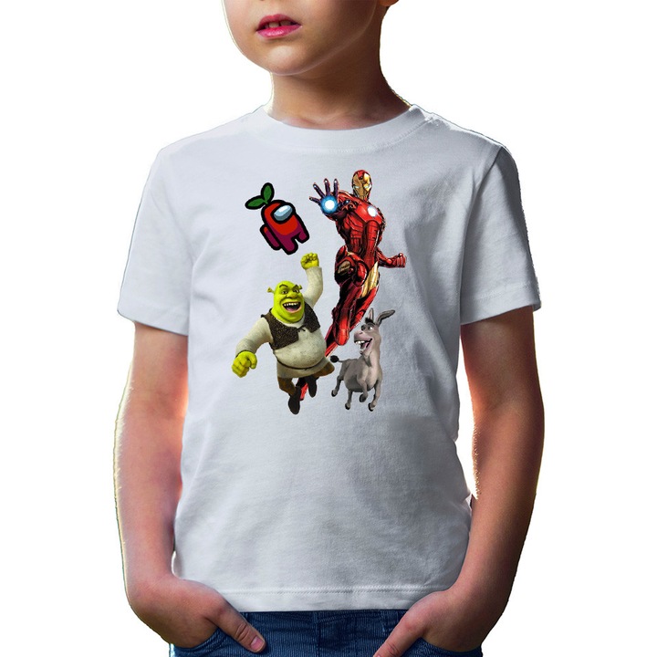 Gyermek póló Ironman Shrek With Us Flying Space, Fehér