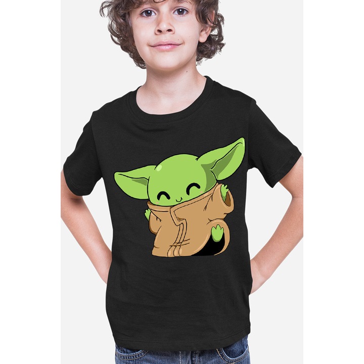 Gyermek póló Baby Yoda Dance Happy Fun, Fekete
