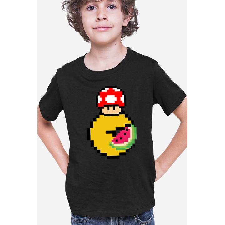 Gyermek póló Pac Man Mario Minecraft Watermalon Slice, Fekete