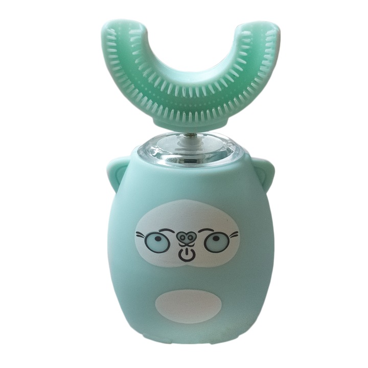 U alakú elektromos fogkefe, 3 program, 2-7 éves gyerekeknek, Naimeed D4369, akkumulátor, USB töltés, Kék