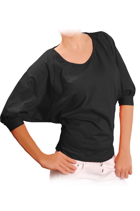 Bluza de dama cu maneca larga Ivanel, Negru mat