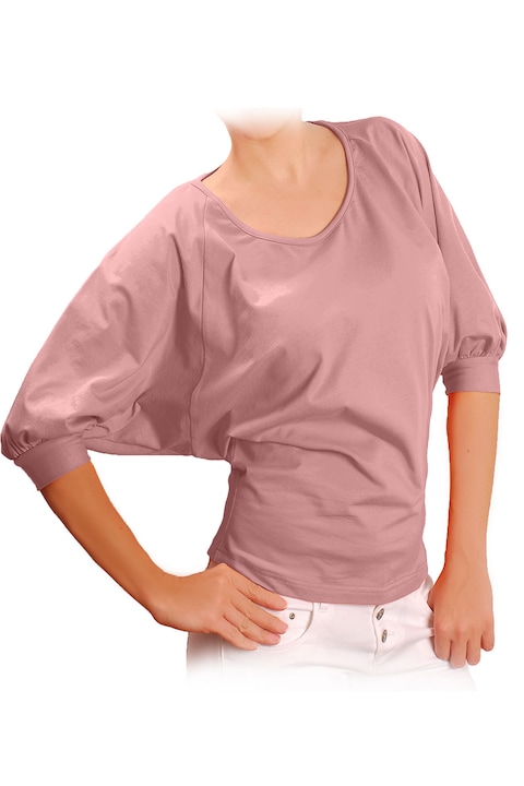 Дамска блуза Ivanel Широк реглан ръкав, Къс ръкав, Прашно розово