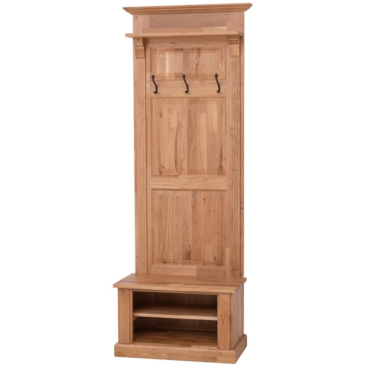 Cuier cu spatiu deschis, din stejar, vopsit, culoare maro deschis, 100% lemn masiv, 80x210x41 cm