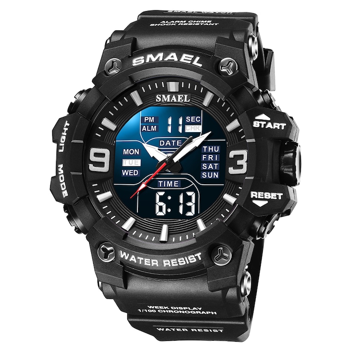 Smael Мъжки ръчен часовник Спорт Ежедневен армейски стил Военен кварцов цифров дисплей Аналогов водоустойчив и удароустойчив черен