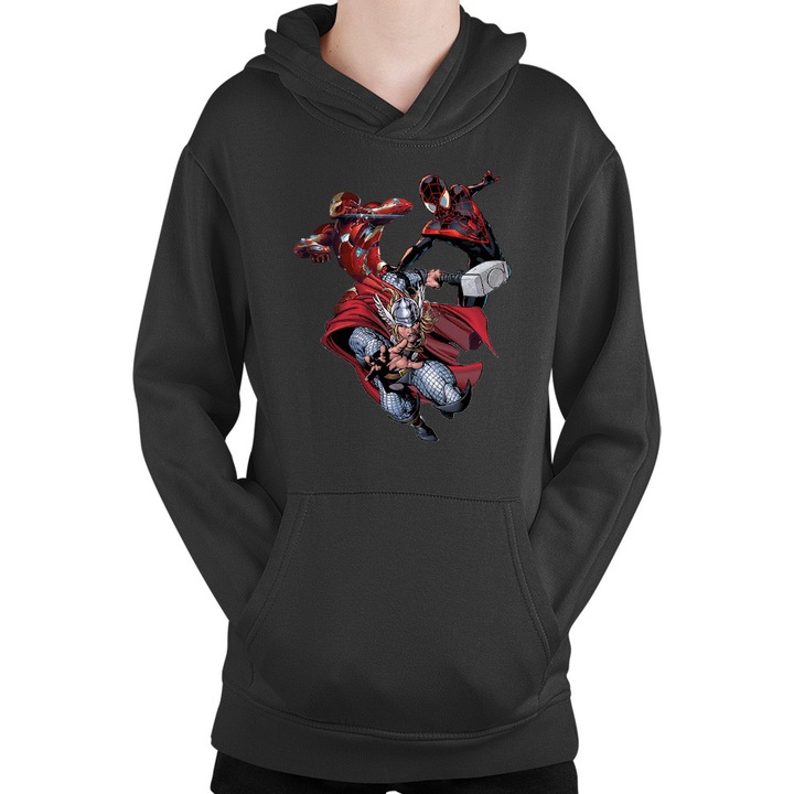 Hanorac copii Ironman Thor Spiderman Thunder God Cartoons, Negru