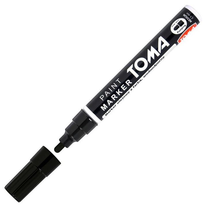Marker permanent Toma TO-440, Pe baza de ulei, Varf rotund 2.5 mm, Negru