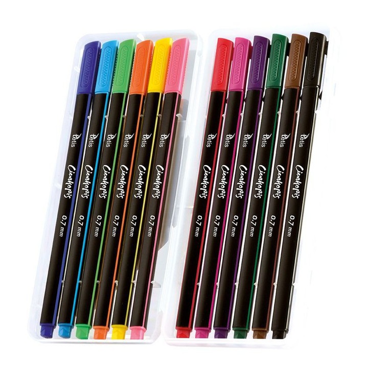 Комплект от 12 лайнера Tetis, накрайник 0,7 мм, многоцветни