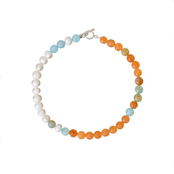 Colier Eager din pietre semipretioase si perle, 10-11 mm