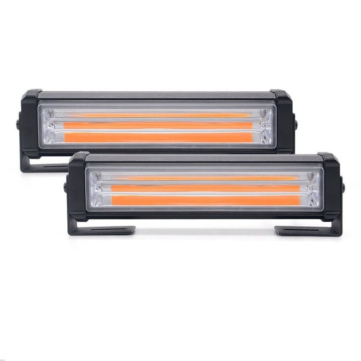 Set 2 x Lumini LED Flexzon, Tip Stroboscop De Avertizare, Galben, Flash, cu Controler, 12V