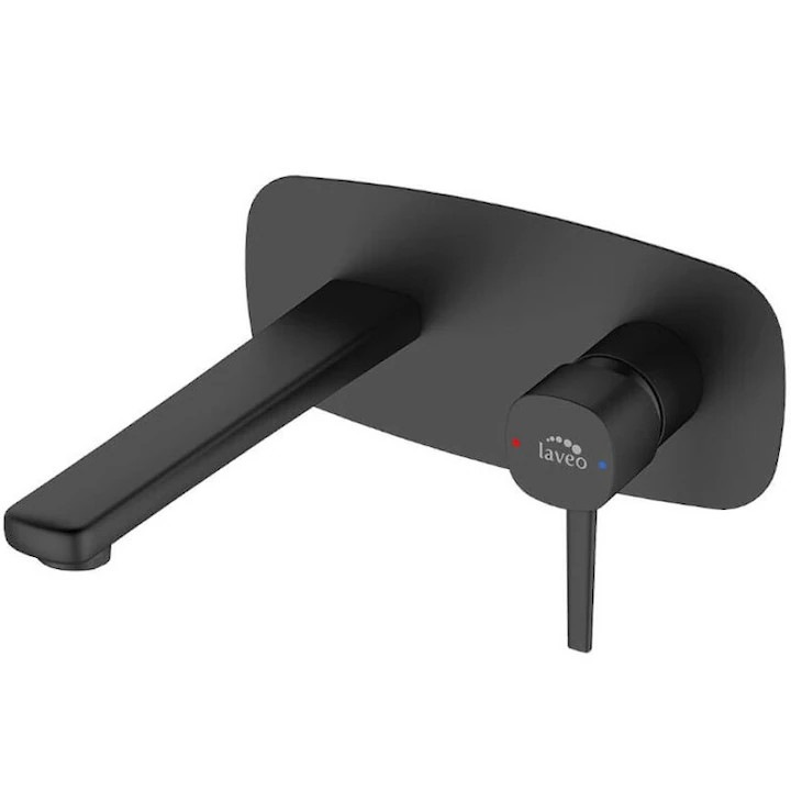 Set baterie lavoar incastrata cu dop KLIK KLAK, Laveo, Polla BAP 722P, 106 mm x 189 mm, tip montaj ascuns, dop: Klik-klak, negru