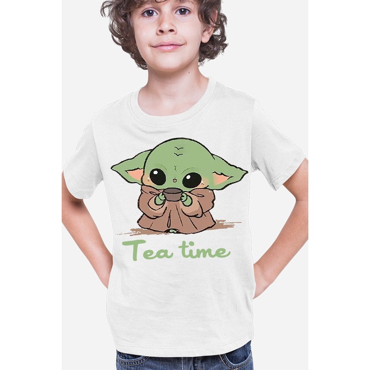 Baby Yoda Tea Time Drink Coffee gyerek póló, Fehér