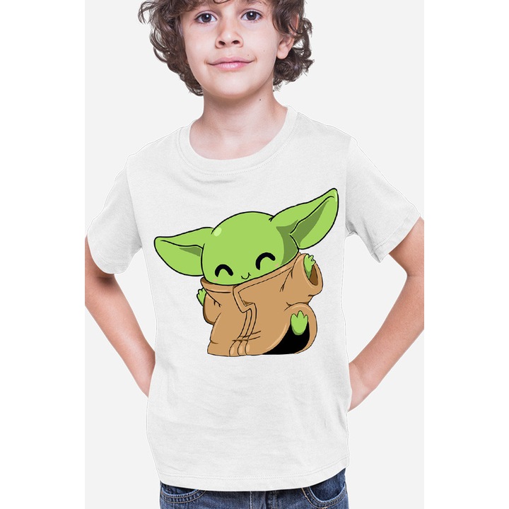 Gyermek póló Baby Yoda Dance Happy Fun, Fehér