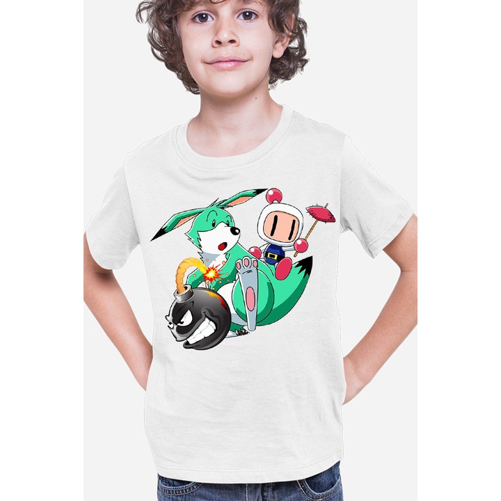 Bomberman Pokemon Children Game Vintage gyerek póló, Fehér