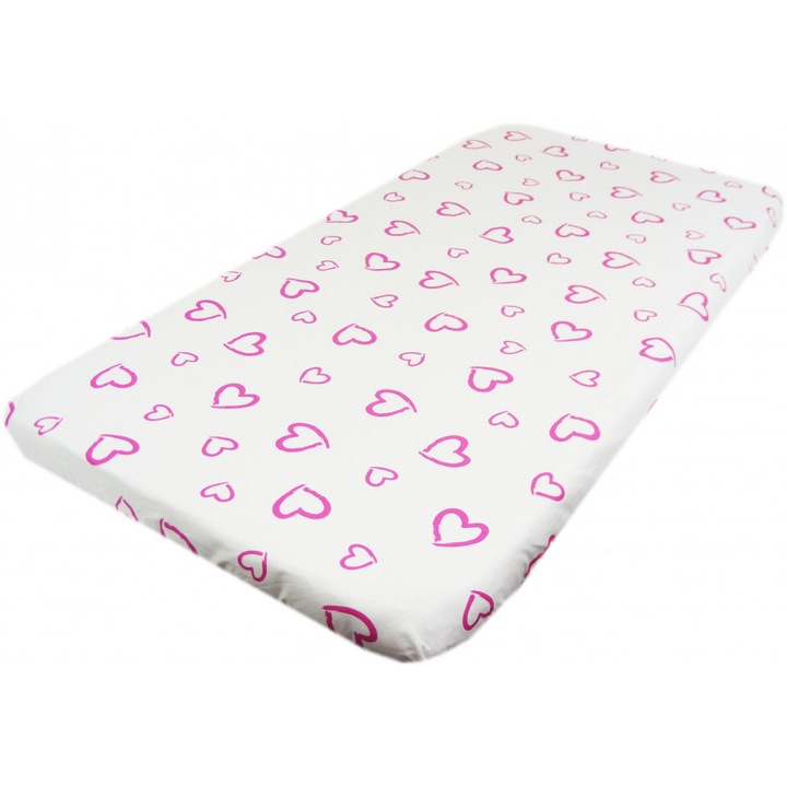 Cearceaf din bumbac cu elastic 120x60 cm Inimioare roz