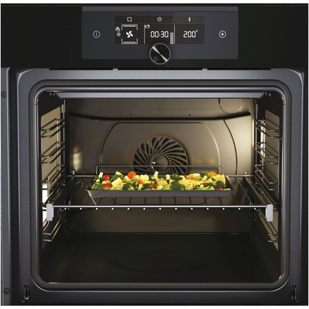 Фурна за вграждане Haier HWO60SM6F5BH, Електрическа, 70 л, Каталитично самопочистване, Клас A+, Wi-fi свързаност, I-Turn интерфейс, Телескопичен водач, Softclose, Черно стъкло