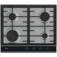 Plita incorporabila Haier HAHG6BF4XH, Gaz, 4 Arzatoare, Grilaje fonta, Aprindere electrica, Preci Flame, 60 cm, Inox cu sticla neagra