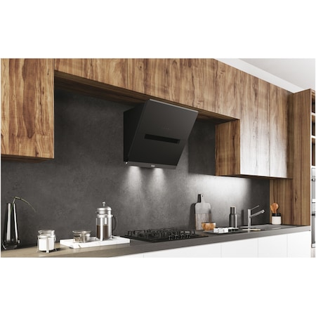 Hota incorporabila decorativa Haier HADG6DCS56B, Putere de absorbtie 789 mc/h, TouchControl, Iluminare LED, Clasa A++, 60 cm, Sticla neagra