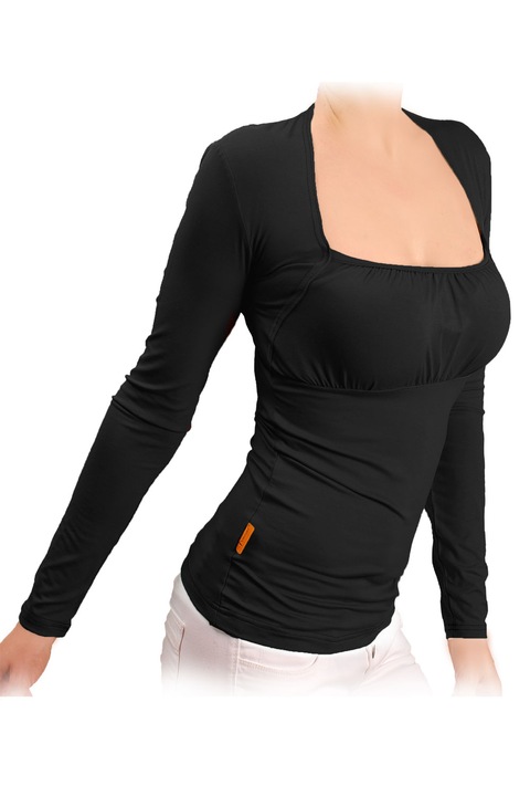 Bluza de dama cu gatul gol si maneci lungi, Ivanel, Negru mat