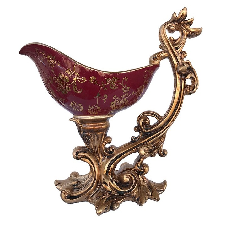 Fructiera din rasina cu model floral, toarte si picior, 32x33 cm