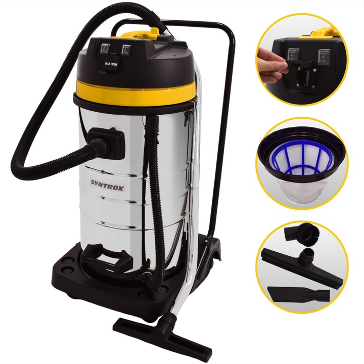 Aspirator industrial, Syntrox, Otel inoxidabil, 2600 W, 100 l, Multicolor