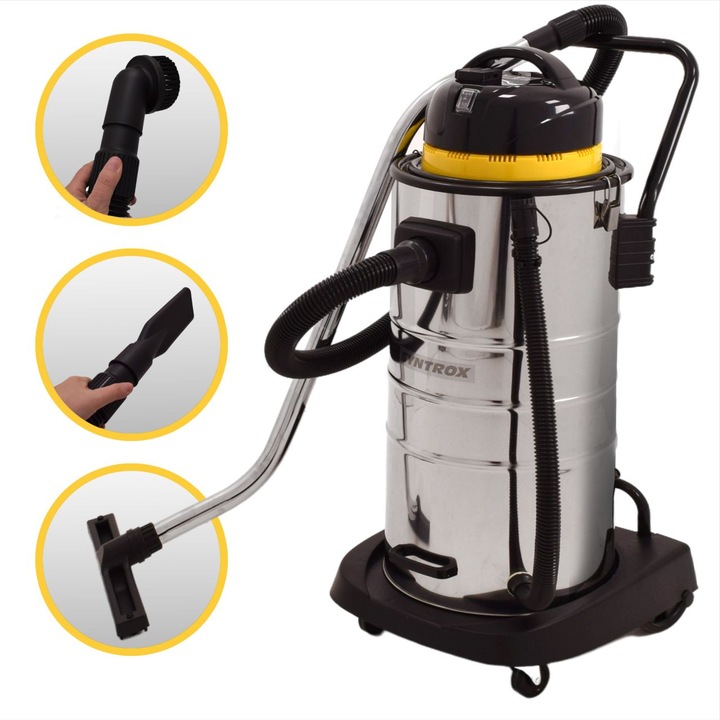 Syntrox Porzsákos porszívó, Rozsdamentes acél, 70 l, 240 V, fekete/ezüst