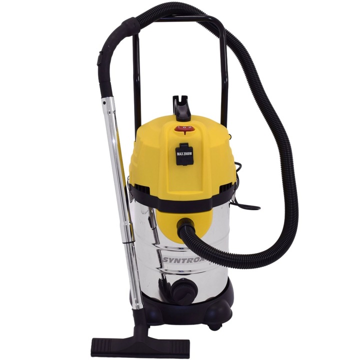 Прахосмукачка за мокро и сухо почистване, Syntrox, Неръждаема стомана, 30 л, 2000 W, Многоцветна
