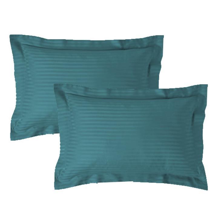 Set 2 fete de perna Damasc policoton dunga 1 cm, 50 x 70 cm, Pucioasa, Turcoaz