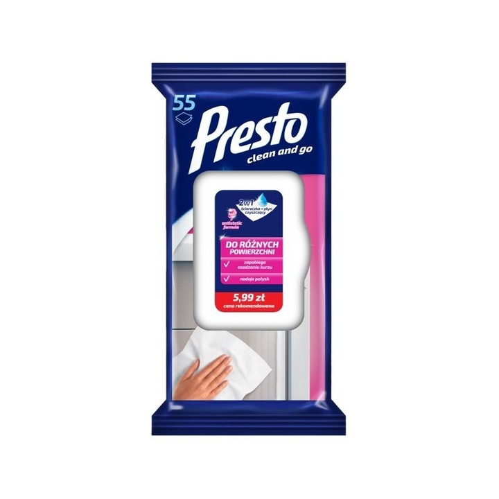 Servetele umede, Presto, Pentru diverse suprafete, 55 bucati