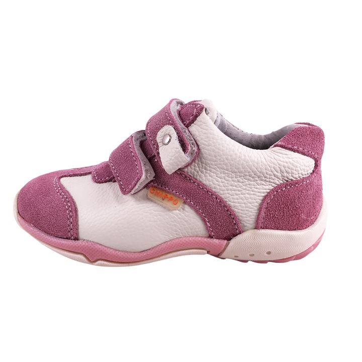 Pantofi copii Chippo Kids 121801, 25-30, Piele naturala, Alb/Roz