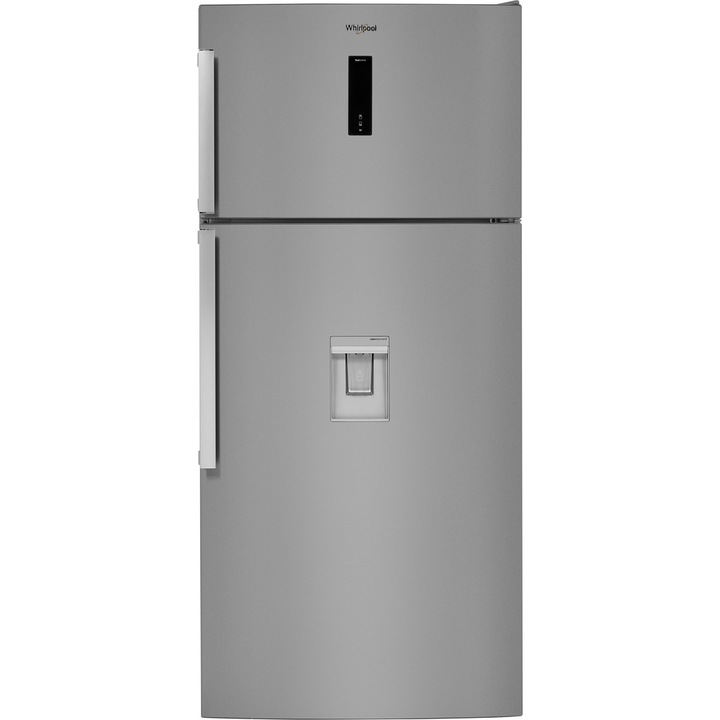 Хладилник с 2 врати Whirlpool W84TE 72XAQUA2, 574 л, Dual No Frost, Клас Е, Диспенсър за вода, H 186 см, Неръждаема стомана