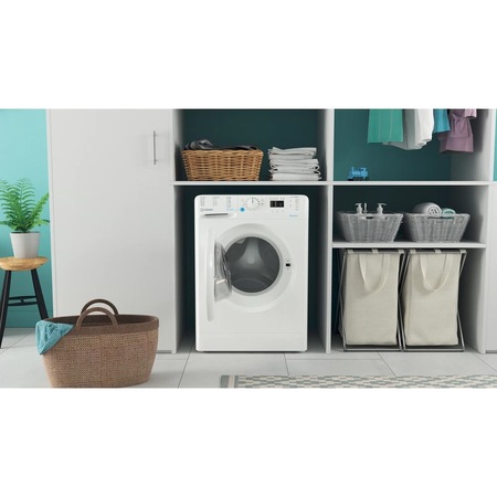 Masina de spalat rufe slim Indesit INNEX BWSA61251WEEN, 6 kg, 1200 rpm, Clasa F, Push&Go, Motor Universal, Display LED+, Alb