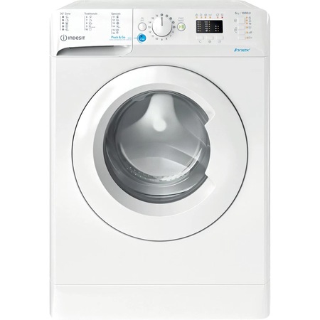 Masina de spalat rufe slim Indesit INNEX BWSA61251WEEN, 6 kg, 1200 rpm, Clasa F, Push&Go, Motor Universal, Display LED+, Alb