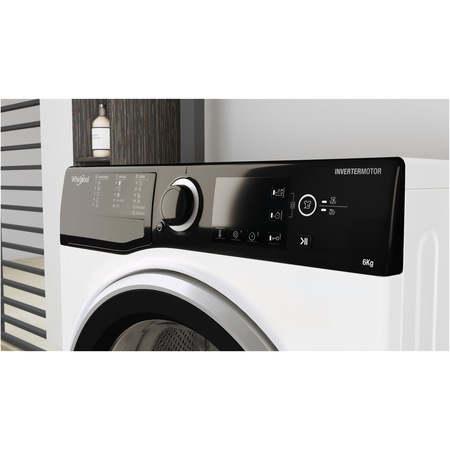 Masina de spalat rufe slim Whirlpool WRBSB6228BEU, 6 kg, 1200 rpm, Clasa E, Steam Refresh, Motor Inverter, Display digital, Alb/Negru