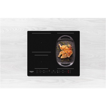 Plita incorporabila Hotpoint HB4860BNE, Inductie, 4 zone de gatire, 4 zone booster, Timer, Blocare acces copii, Power Management, Indicator incalzire reziduala, 60 cm, Negru
