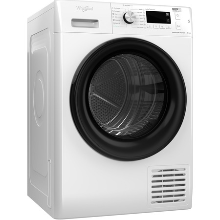 Uscator de rufe Whirlpool FreshCare+ FFTM118X3BYEE, Pompa de caldura, 8 kg, Clasa A+++, Filtru cu Autocuratare, Motor Inverter, Tehnologia al 6-lea Simt, Display digital, Alb/Negru