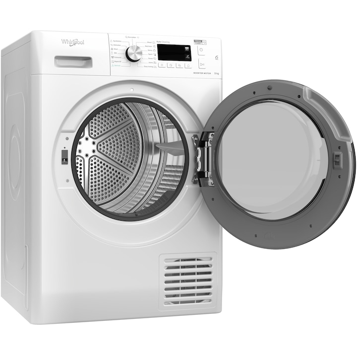 Сушилня Whirlpool FreshCare+ FFTM119X2BYEE, Термопомпа, 9 кг, Клас A++, Самопочистващ се филтър, Инверторен мотор, Технология 6th Sense, Цифров дисплей, Бял/Черен