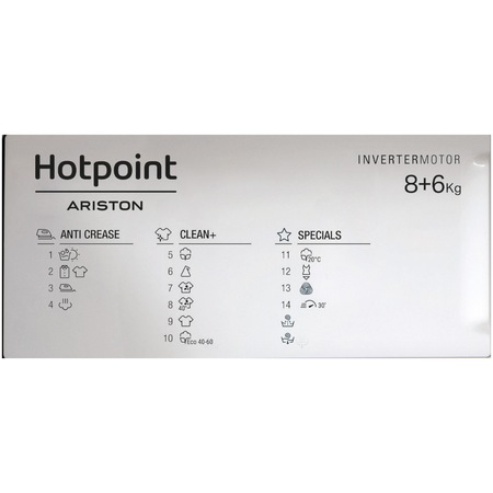 Masina de spalat rufe cu uscator incorporabila Hotpoint BIWDHG861484EU, 8 kg spalare, 6 kg uscare, 1400 rpm, Clasa C, Motor Inverter, Display digital, Alb