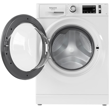 Masina de spalat rufe Hotpoint Natis NM11846WSAEUN, 8 kg, 1400 rpm, Clasa A, Steam Refresh, Steam Hygiene, Motor Inverter, Display Digital, Alb/Silver