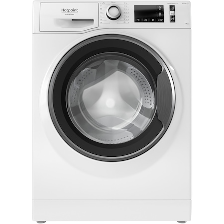 Masina de spalat rufe Hotpoint Natis NM11846WSAEUN, 8 kg, 1400 rpm, Clasa A, Steam Refresh, Steam Hygiene, Motor Inverter, Display Digital, Alb/Silver