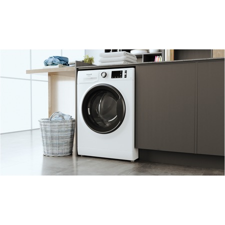 Masina de spalat rufe Hotpoint Natis NM11846WSAEUN, 8 kg, 1400 rpm, Clasa A, Steam Refresh, Steam Hygiene, Motor Inverter, Display Digital, Alb/Silver